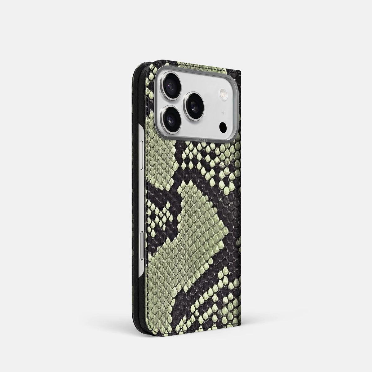 Folio Case For iPhone 18 Pro In Deluxe Python -1 | Army-Green-Steel