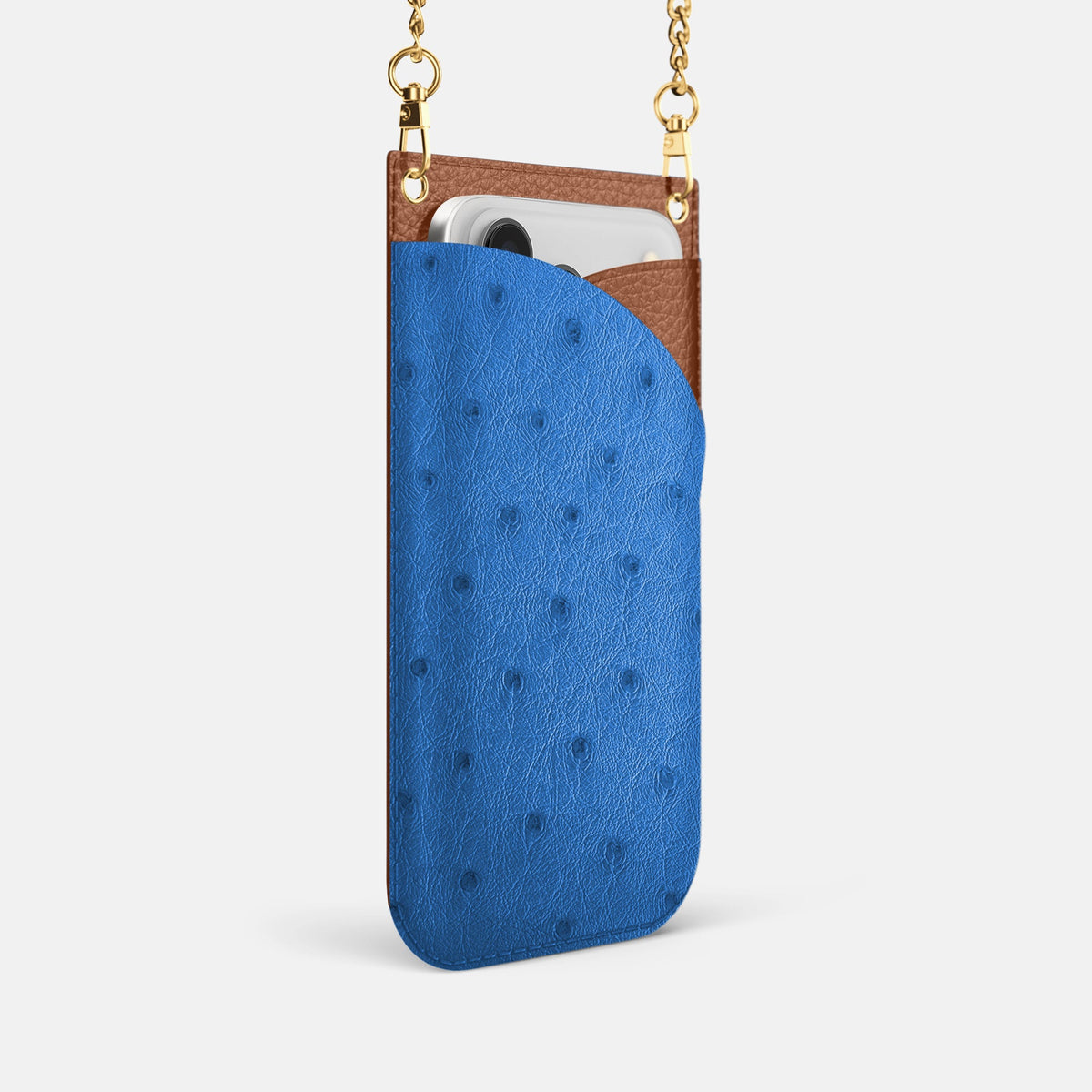 Crossbody Bag For iPhone 18 Pro In Ostrich -2 | Royal-Blue-Gold