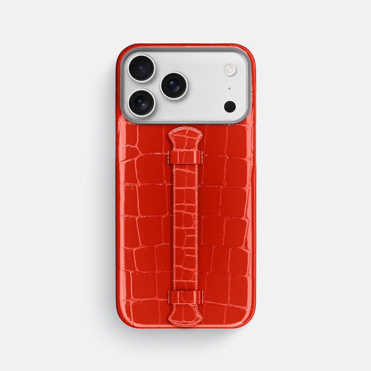 Center Handle For iPhone 17 Pro Max In Shiny Alligator -1 | Coral-Orange-Steel