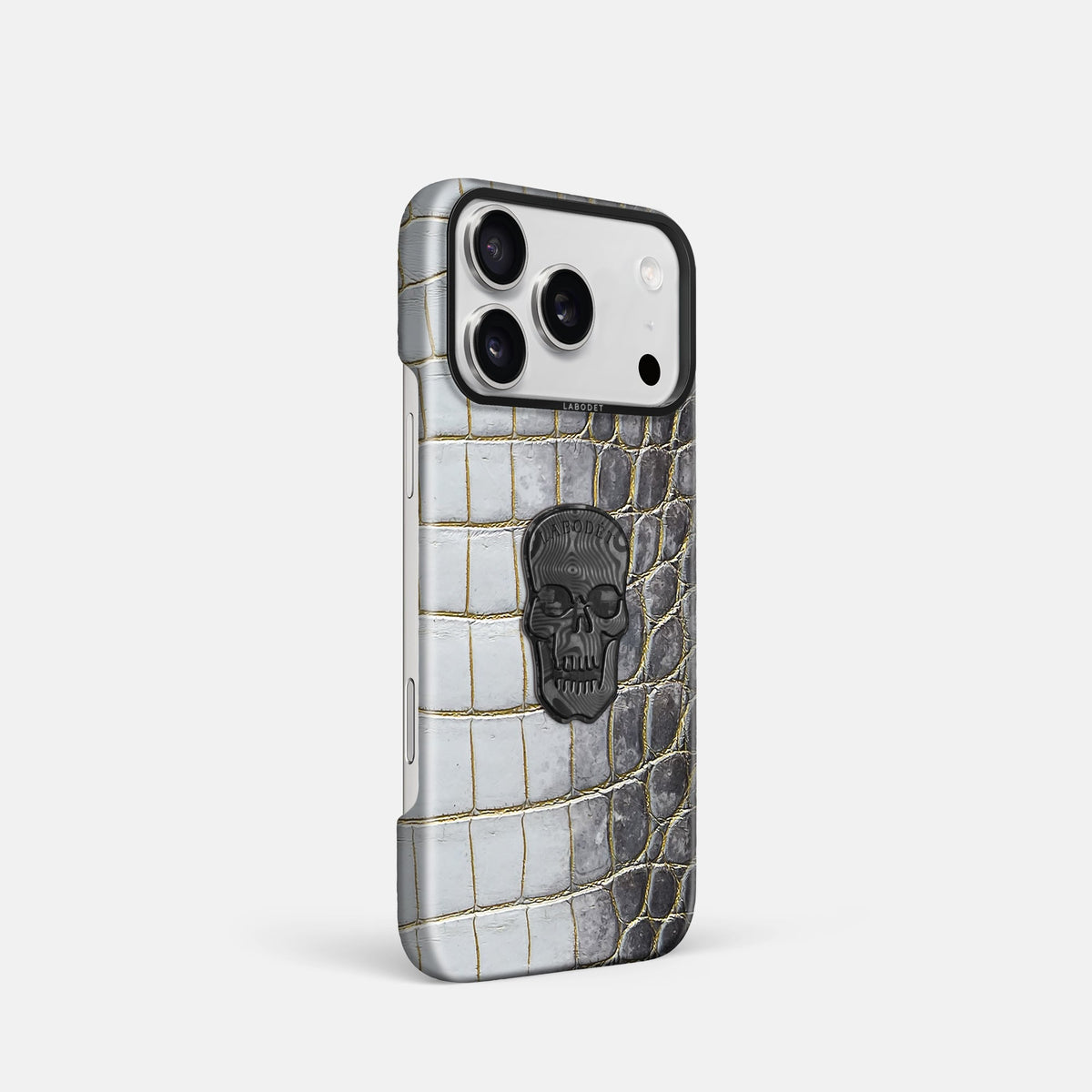 Classic Case With Carbon Skull For iPhone 18 Pro In Himalayan Crocodile -2 | Gold-Black