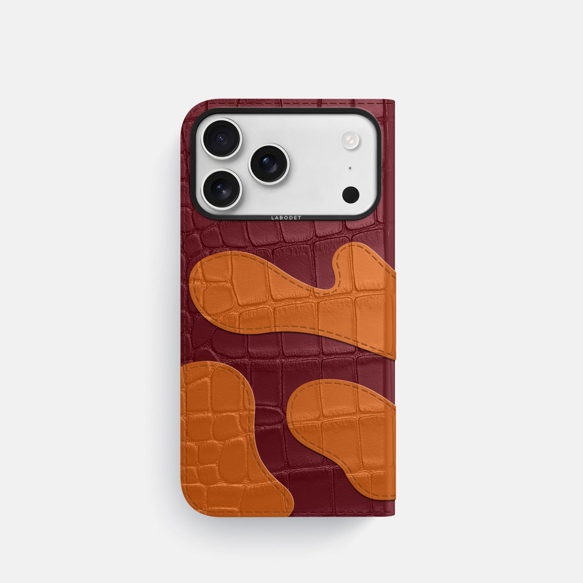 Camouflage Folio For iPhone 18 Pro In Alligator -3 | Burgundy-Black