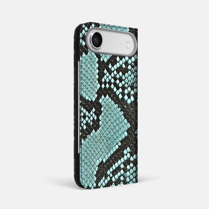 Folio Case For iPhone 17 Air In Deluxe Python -1 | Blue-Lagoon-Steel