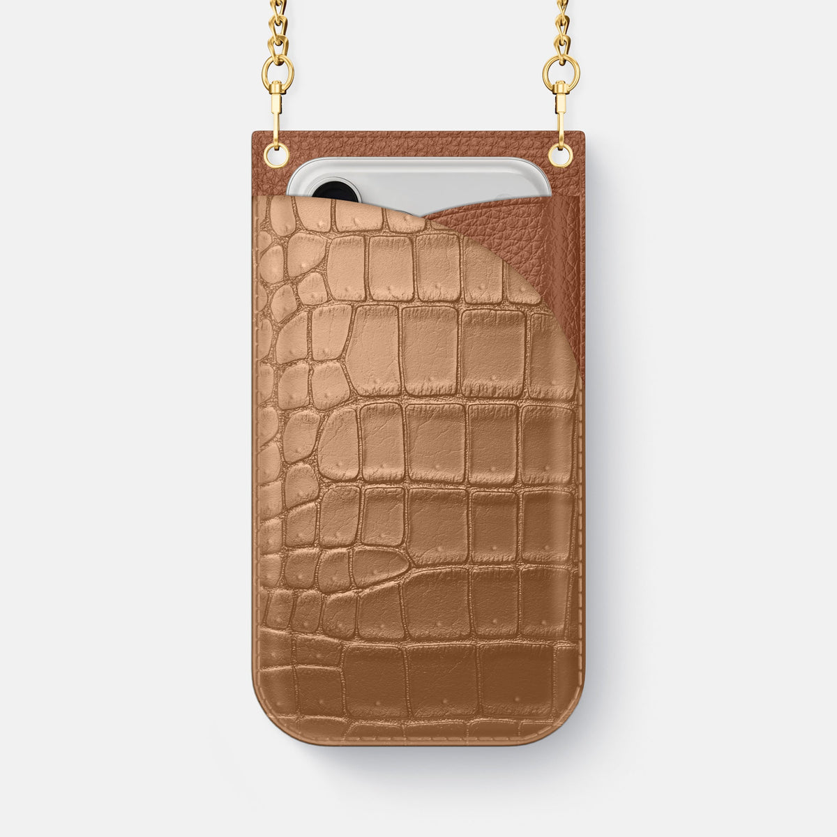 Crossbody Bag For iPhone 18 Pro Max In Porosus Crocodile -1 | Milk-Chocolate-Gold