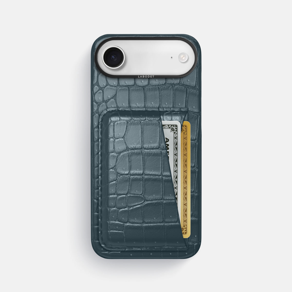 Double Card Case For iPhone 17 Air In Porosus Crocodile -1 | Denim-Black