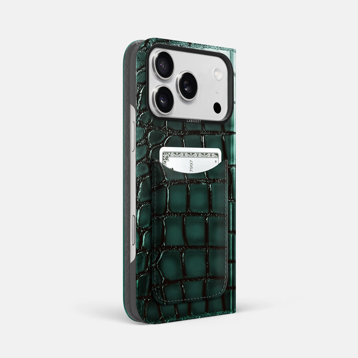 Folio Case with Card For iPhone 18 Pro Max In Patina Alligator -1 | Green-Black