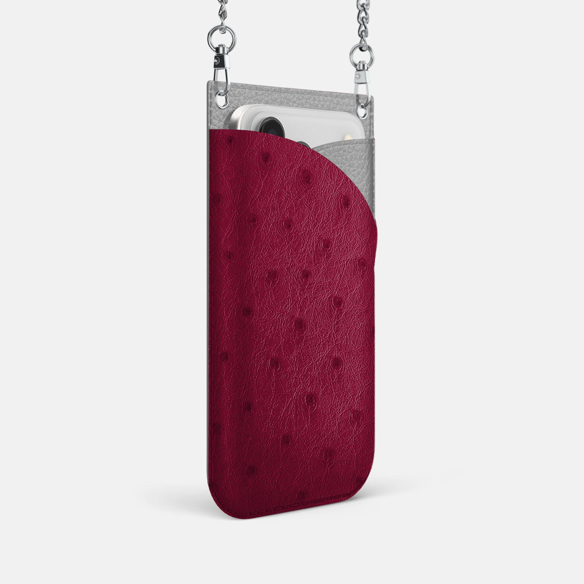 Crossbody Bag For iPhone 18 Pro In Ostrich -2 | Bordeaux-Steel