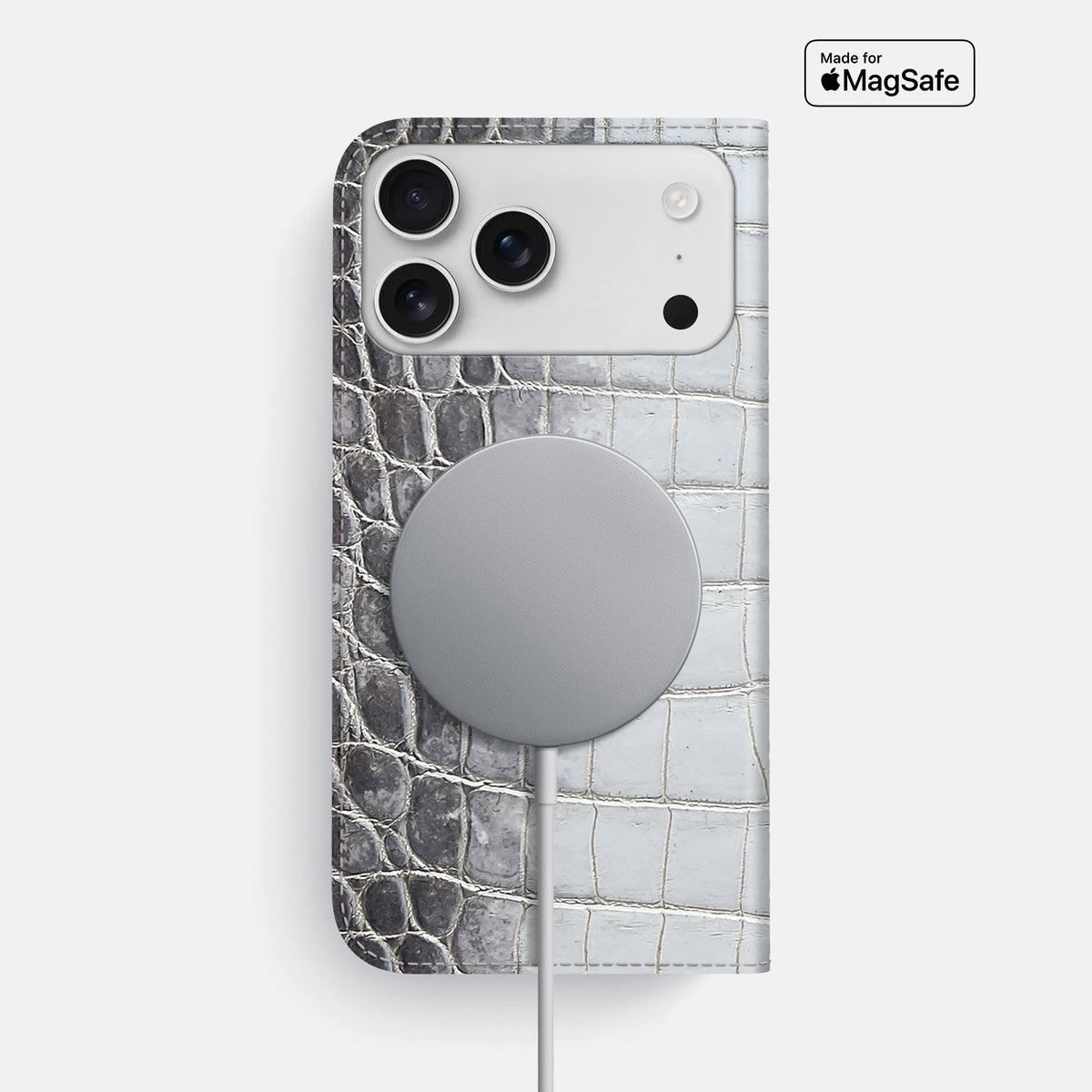 Folio Slim Case For iPhone 18 Pro Max In Himalayan Crocodile -3 | Silver