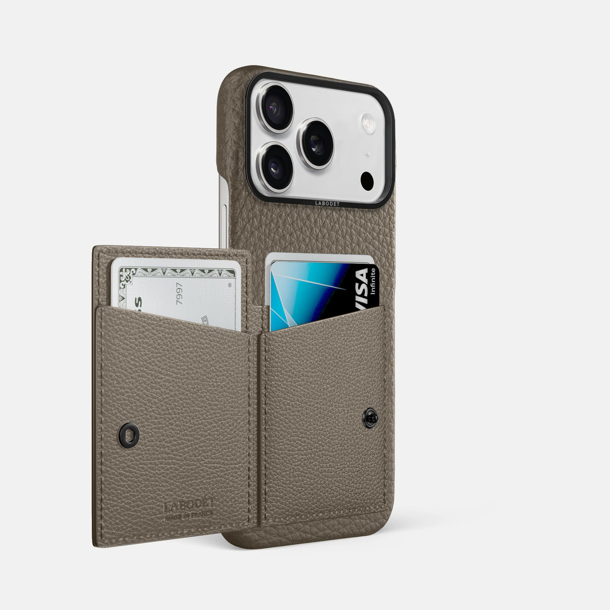 Bi-Fold Case For iPhone 18 Pro Max In Calf -2 | Taupe-Black