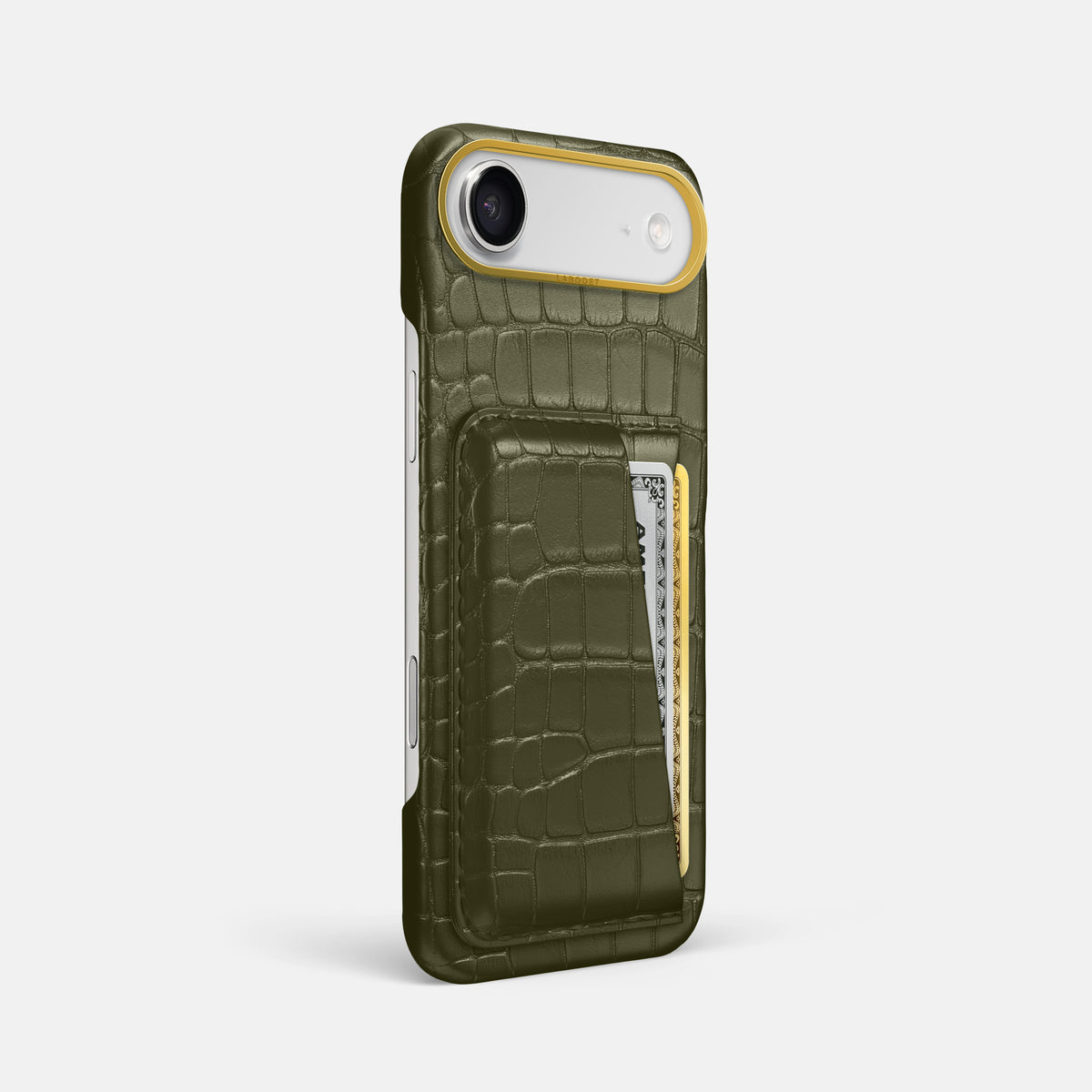 Double Card Case For iPhone 17 Air In Alligator -2 | Kaki-Green-Gold