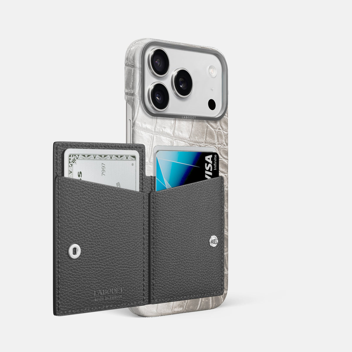 Bi-Fold Case For iPhone 18 Pro Max In Himalayan Crocodile -2 | Grey-Steel