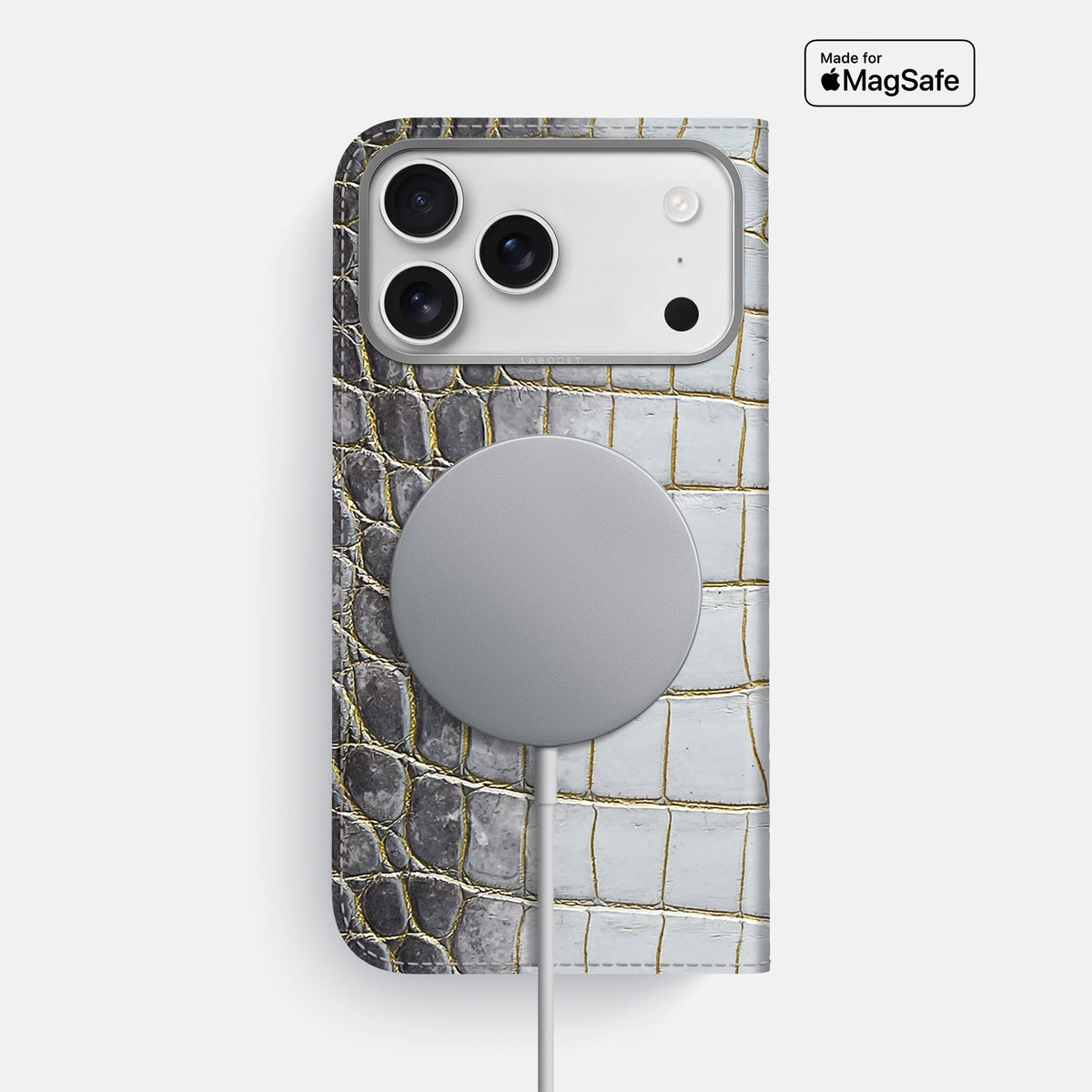 Folio Case For iPhone 18 Pro Max In Himalayan Crocodile -3 | Gold-Steel