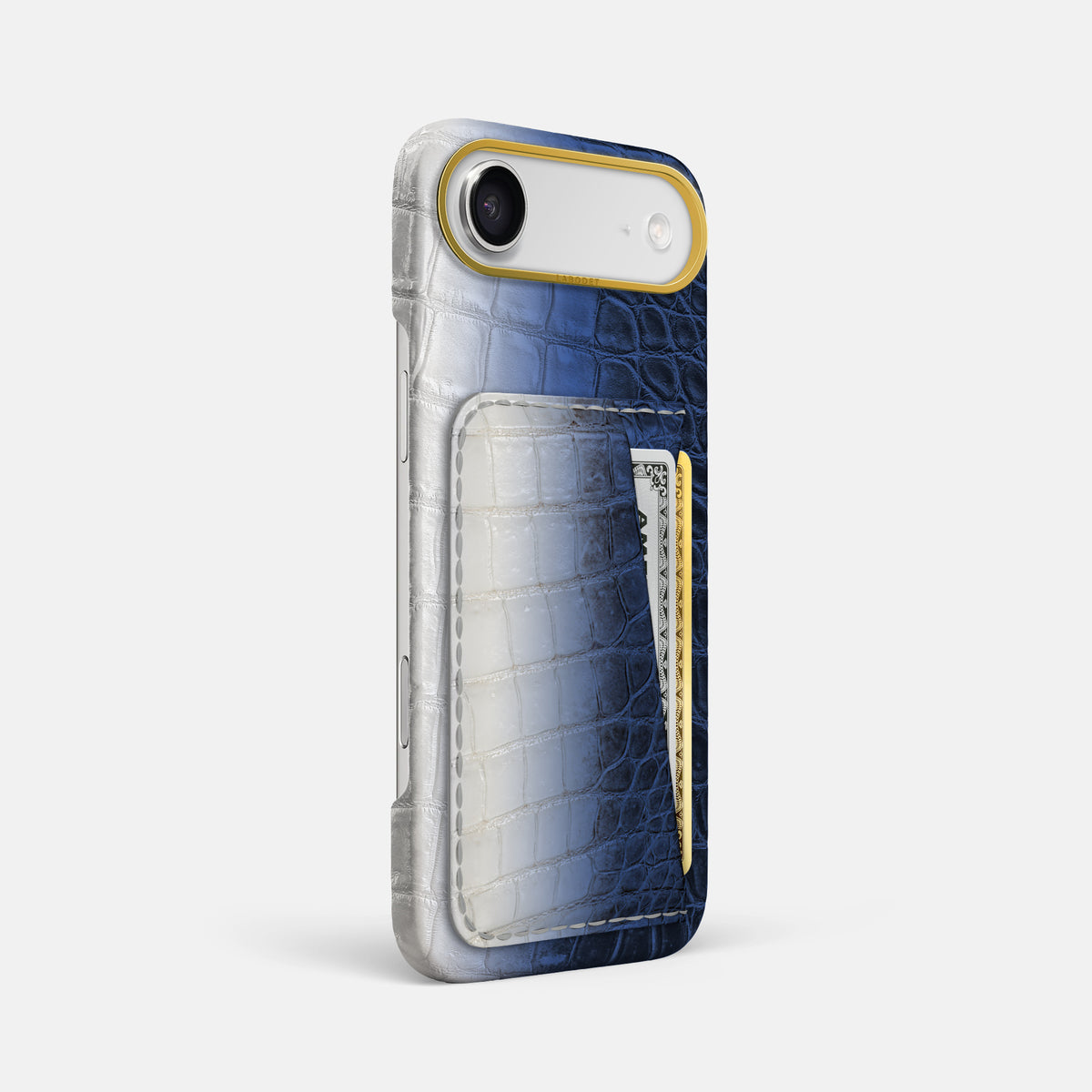 Double Card Case For iPhone 17 Air In Himalayan Crocodile -2 | Navy-Blue-Gold