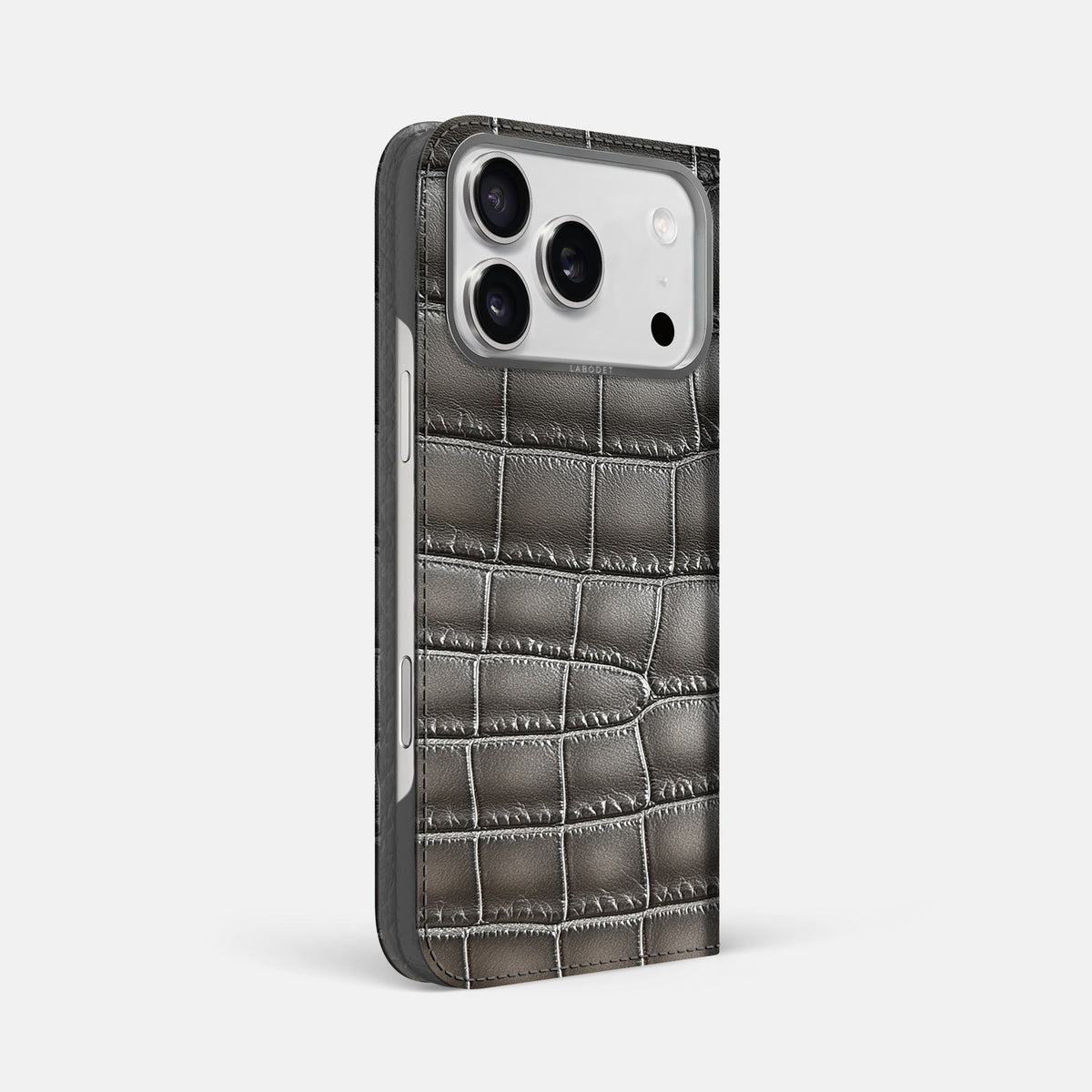 Folio Case For iPhone 18 Pro Max In Patina Alligator -1 | Grey-Steel