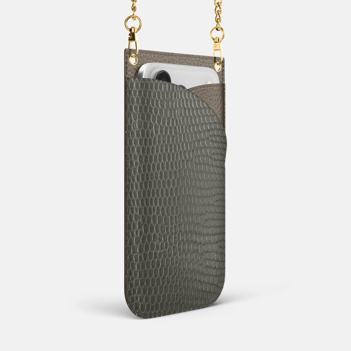 Crossbody Bag For iPhone 18 Pro Max In Lizard -2 | Grey-Gold