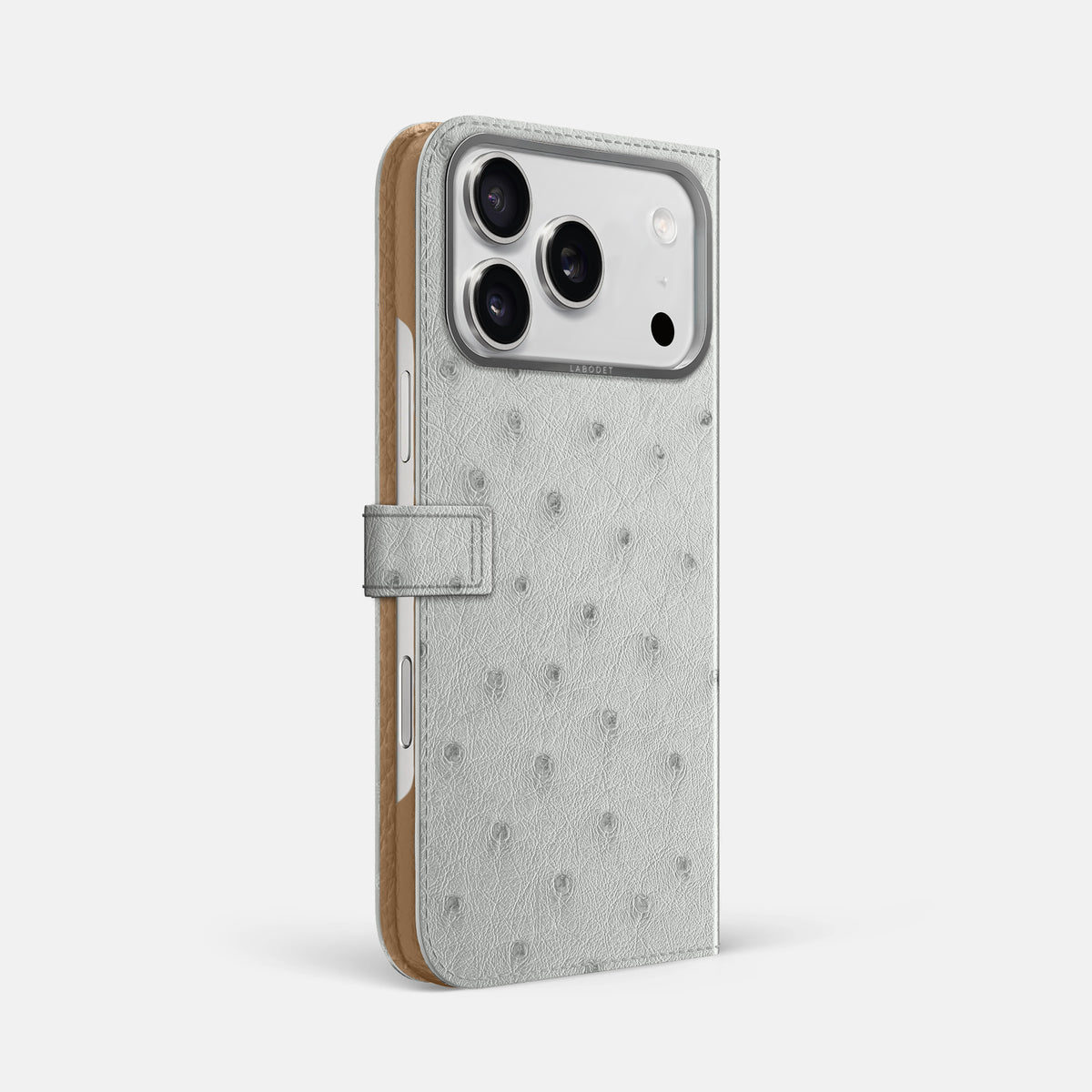 Folio Case with Clasp For iPhone 17 Pro Max In Ostrich -1 | White-Steel