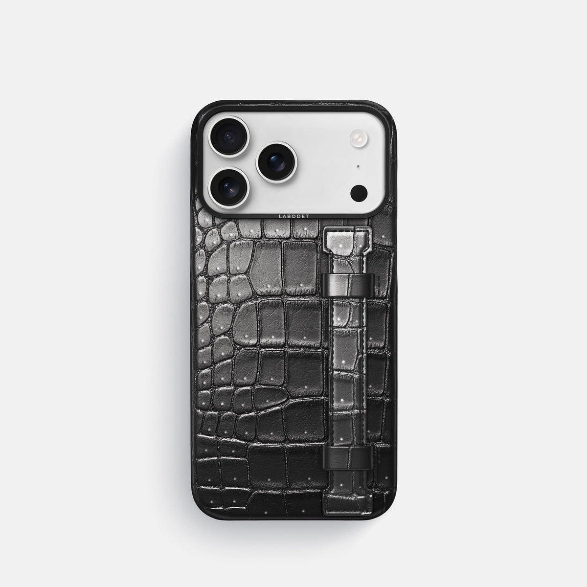 Handle Case For iPhone 18 Pro In Porosus Crocodile -1 | Shiny-Black-Black