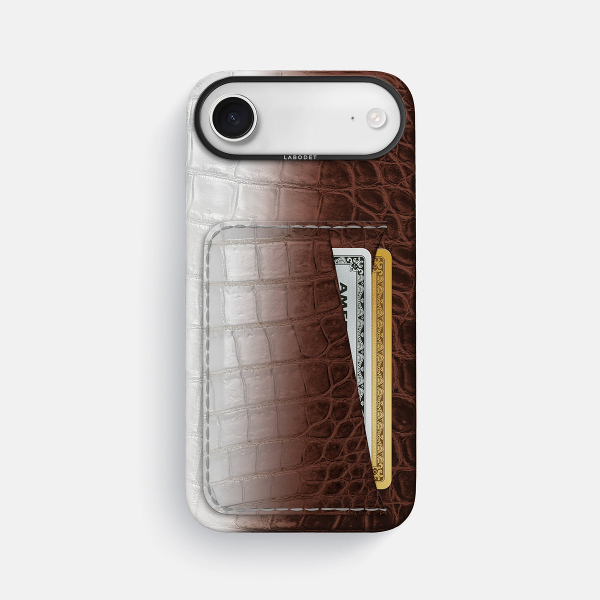 Double Card Case For iPhone 17 Air In Himalayan Crocodile -1 | Dark-Brown-Black