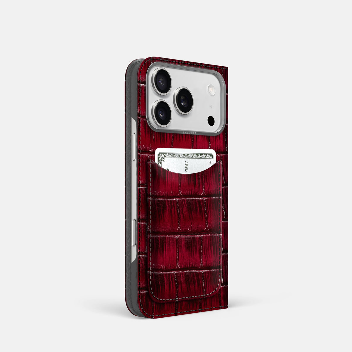 Folio Case with Card For iPhone 17 Pro In Patina Alligator -1 | Havana-Burgundy-Steel