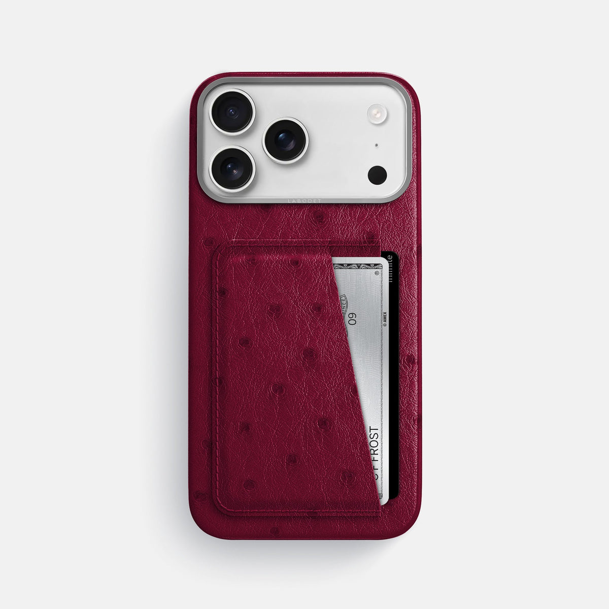 Double Card Case For iPhone 18 Pro Max In Ostrich -1 | Bordeaux-Steel