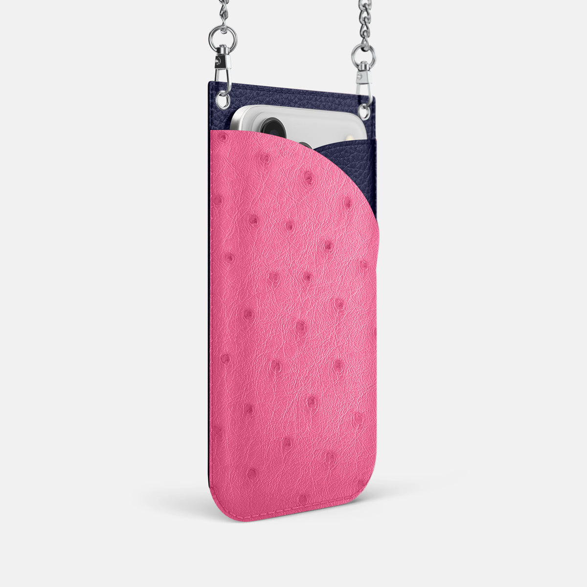 Crossbody Bag For iPhone 17 Pro In Ostrich -2 | Pink-Steel