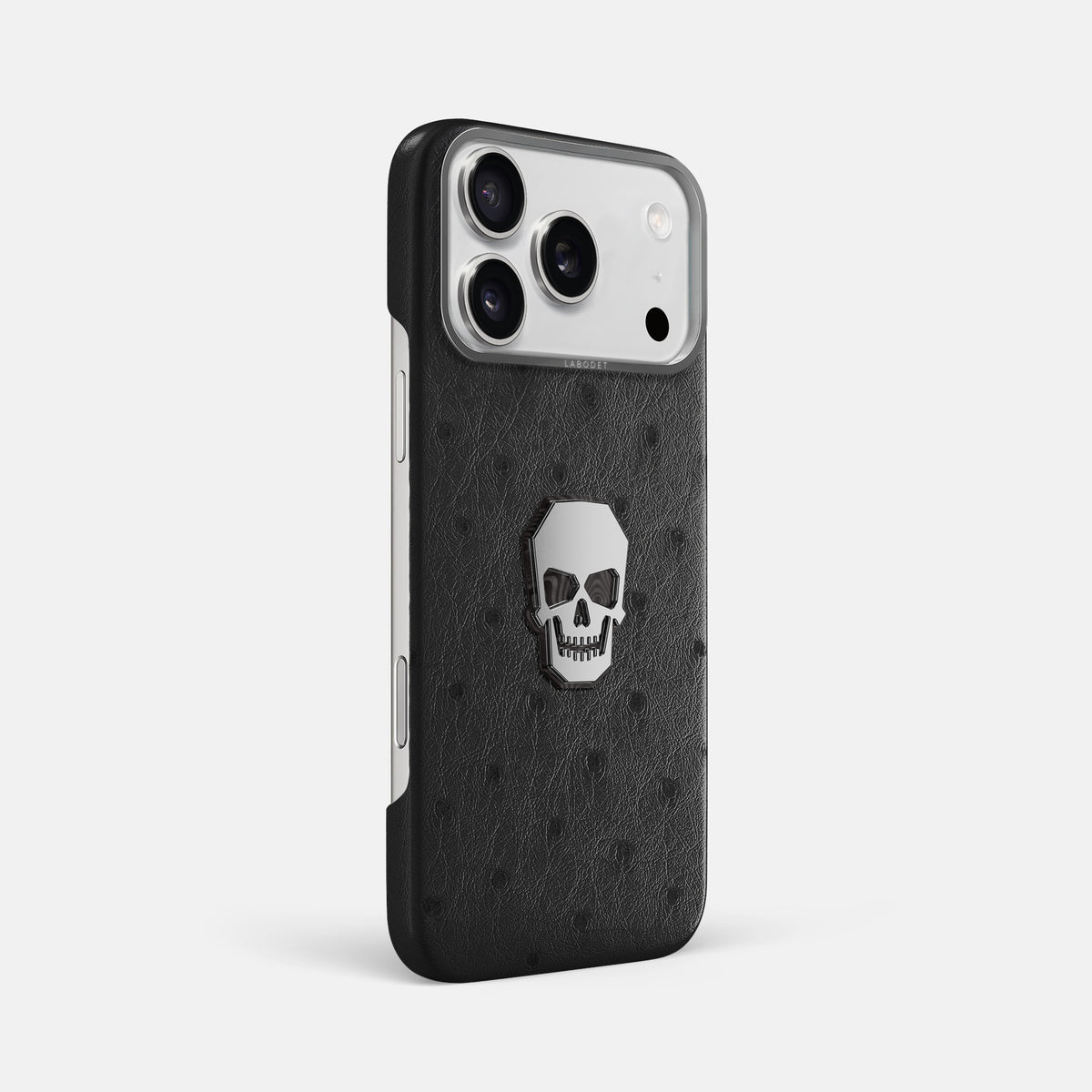 Classic Case With Titanium Skull For iPhone 17 Pro Max In Ostrich -2 | Black-Steel