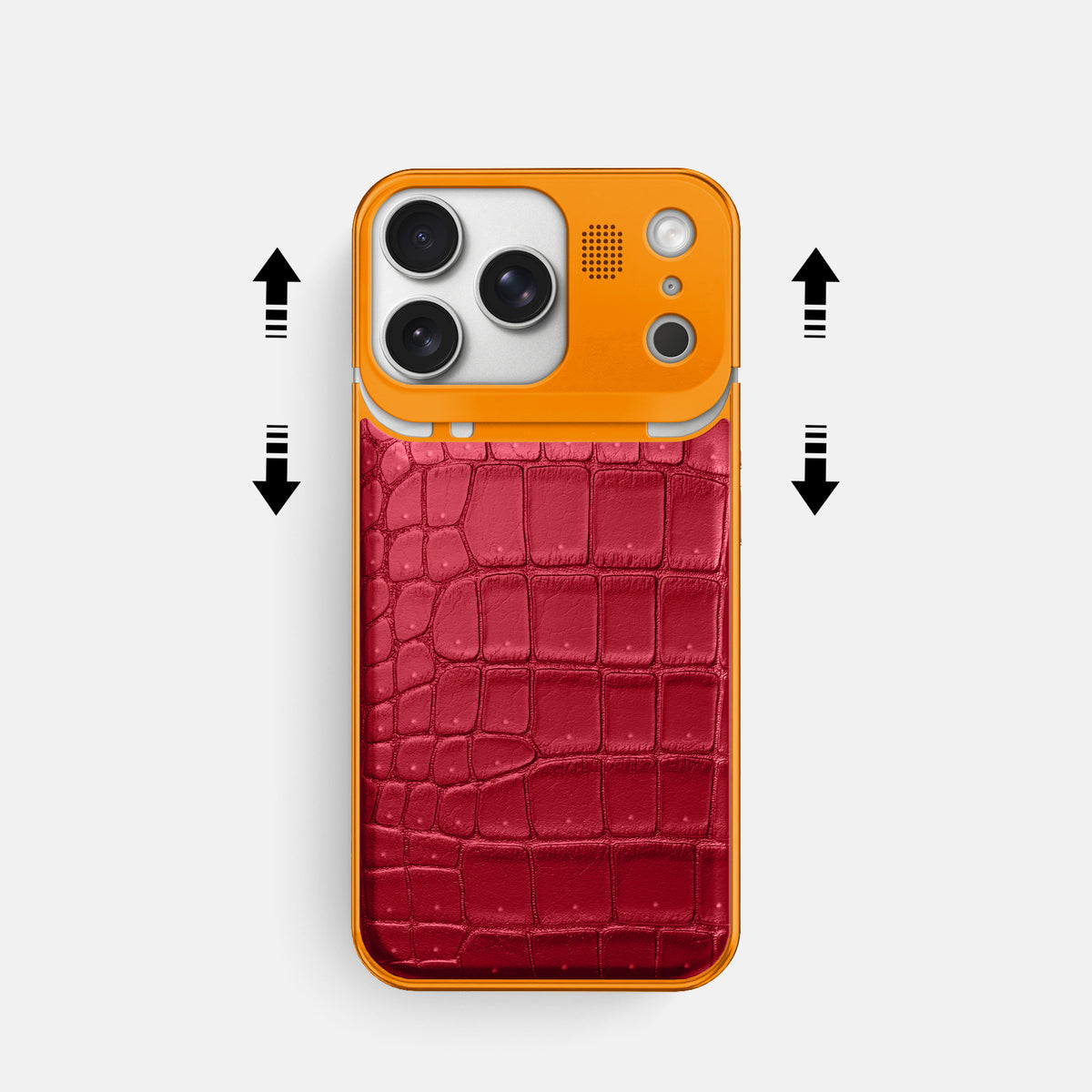 Metal Case For iPhone 17 Pro In Porosus Crocodile -2 | Burgundy-Orange