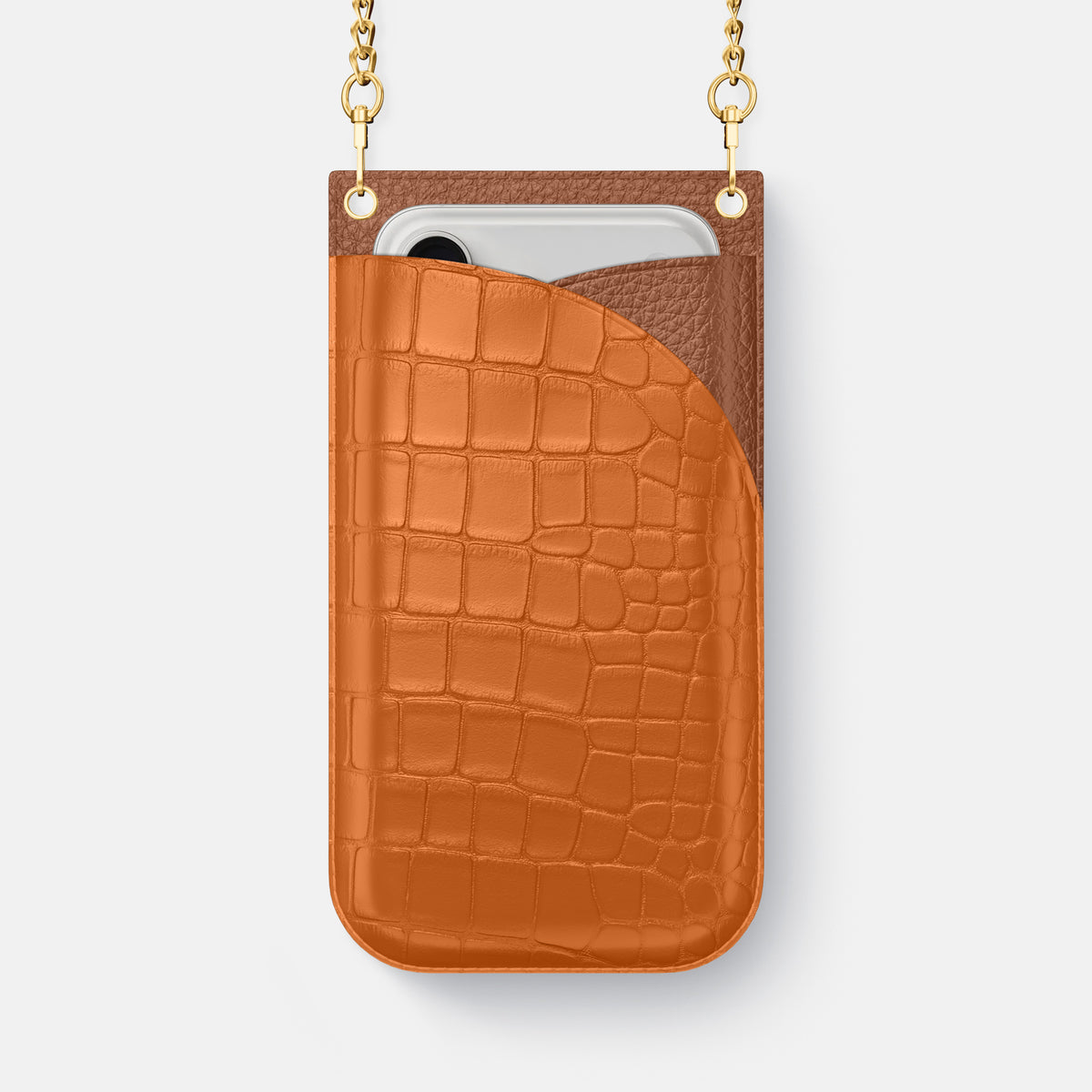 Crossbody Bag For iPhone 17 Pro In Alligator -1 | Orange-Gold