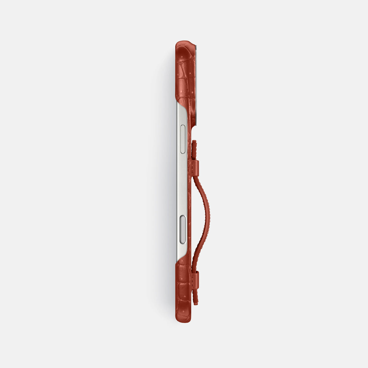 Handle Case For iPhone 17 Pro Max In Porosus Crocodile -3 | Mahogany-Brown-Steel