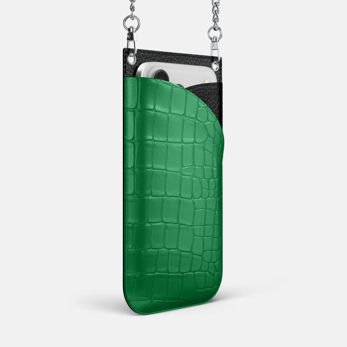 Crossbody Bag For iPhone 17 Pro In Alligator -2 | Forest-Green-Steel