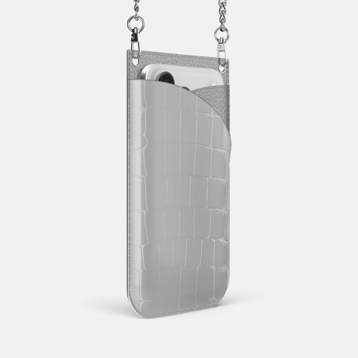Crossbody Bag For iPhone 18 Pro In Shiny Alligator -2 | White-Steel