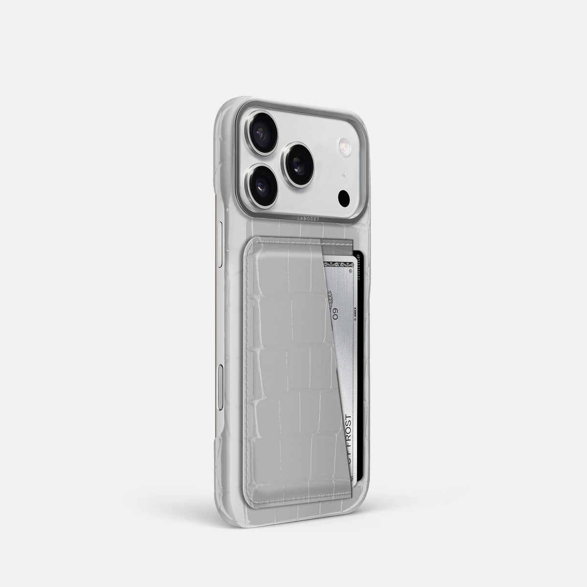 Double Card Case For iPhone 17 Pro In Shiny Alligator -2 | White-Steel