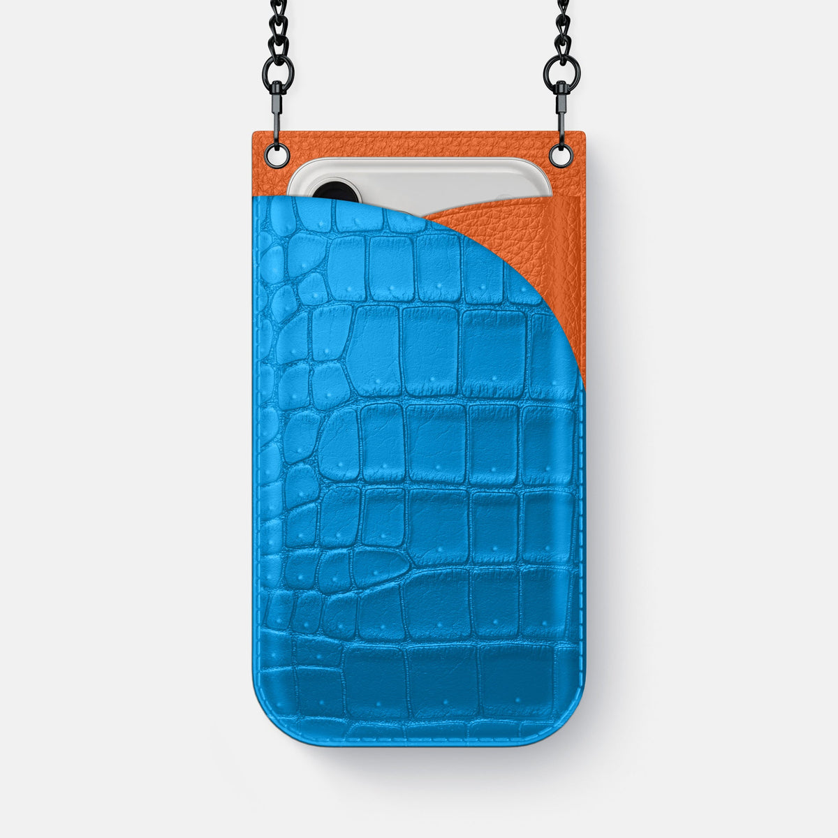 Crossbody Bag For iPhone 18 Pro Max In Porosus Crocodile -1 | Blue-Lagoon-Black
