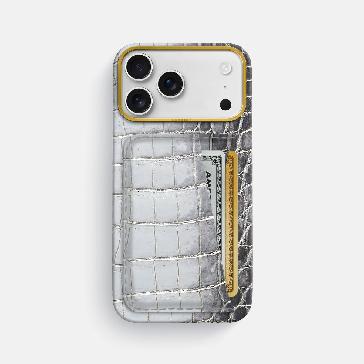 Double Card Case For iPhone 18 Pro Max In Himalayan Crocodile -1 | Silver-Gold