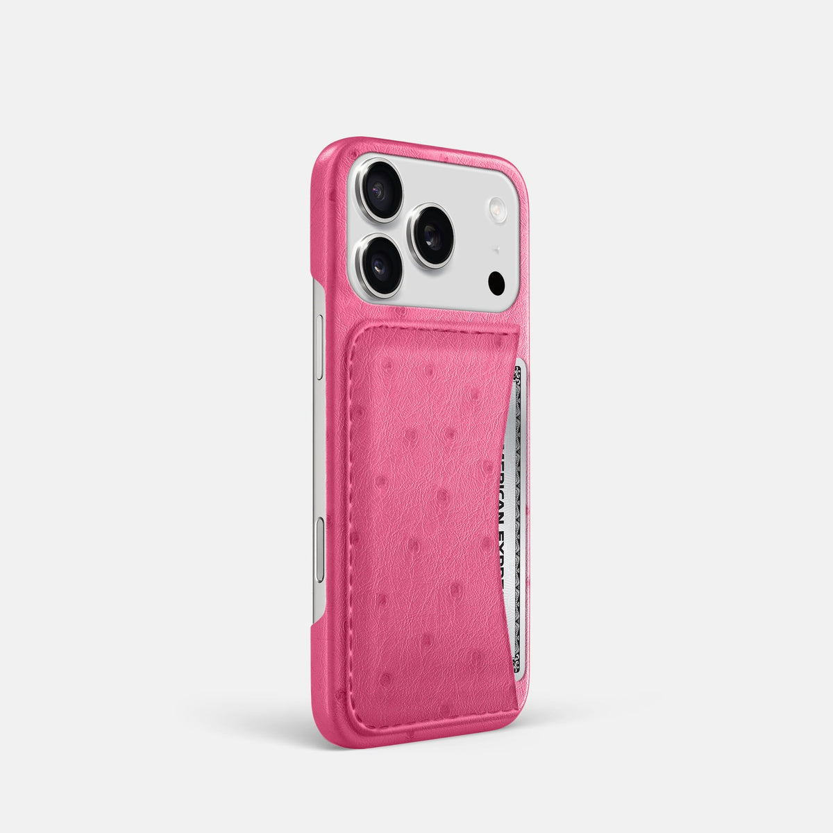 Slim Card Case For iPhone 18 Pro In Ostrich -2 | Pink