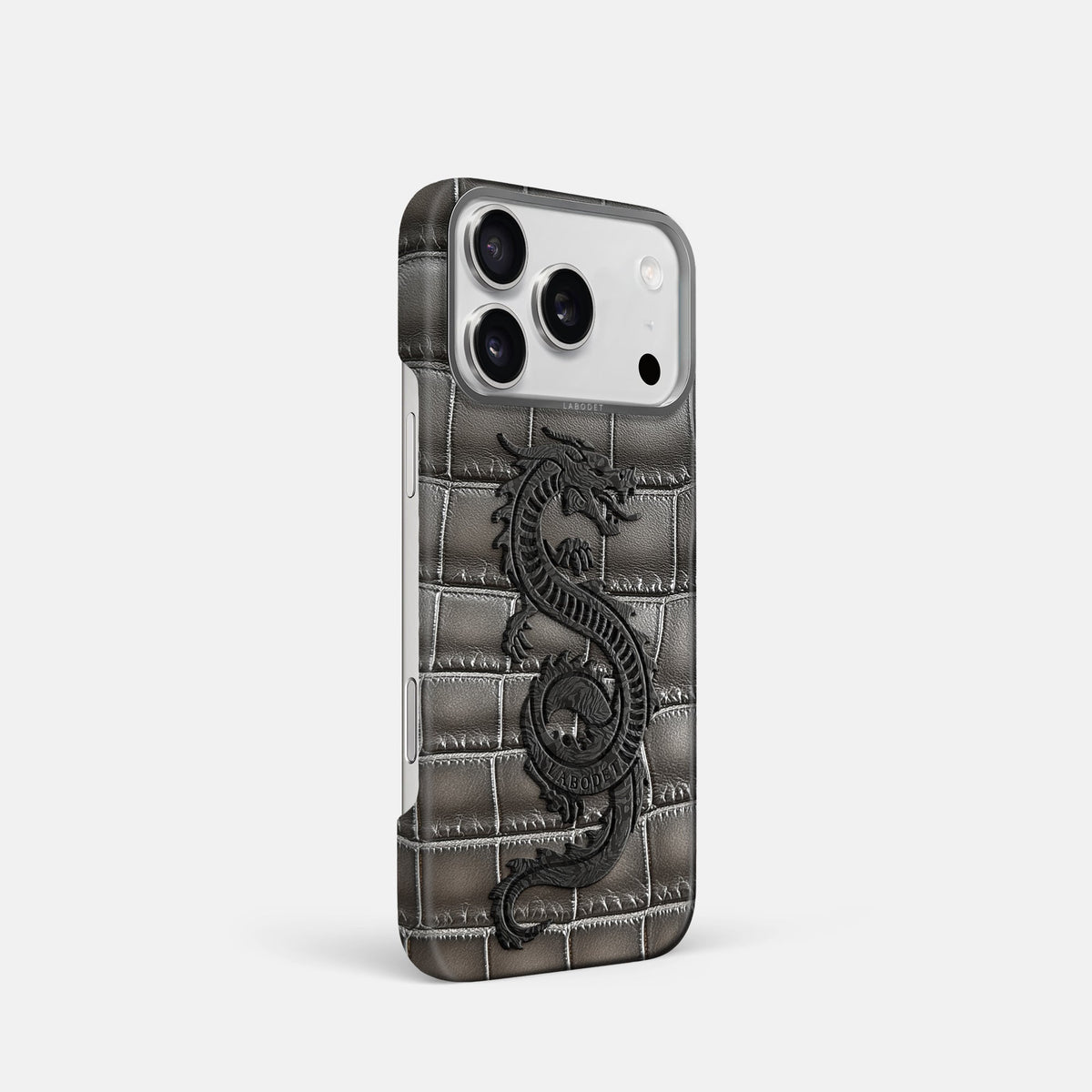 Classic Case With Carbon Dragon For iPhone 18 Pro In Patina Alligator -2 | Grey-Steel