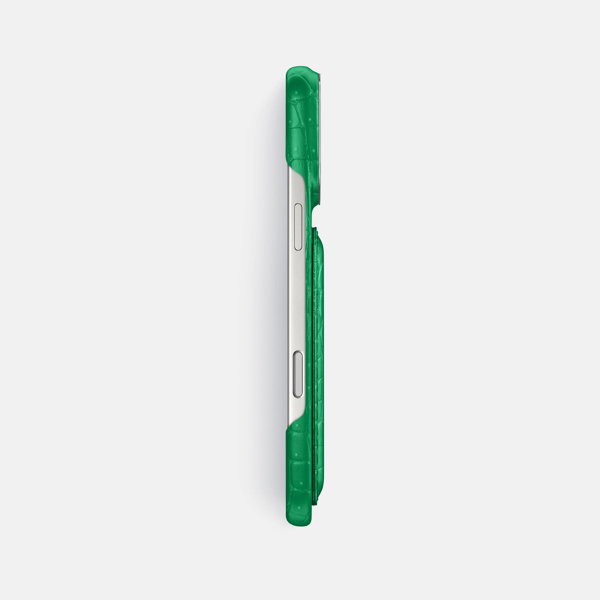 Double Card Case For iPhone 17 Pro Max In Porosus Crocodile -3 | Cactus-Green-Steel