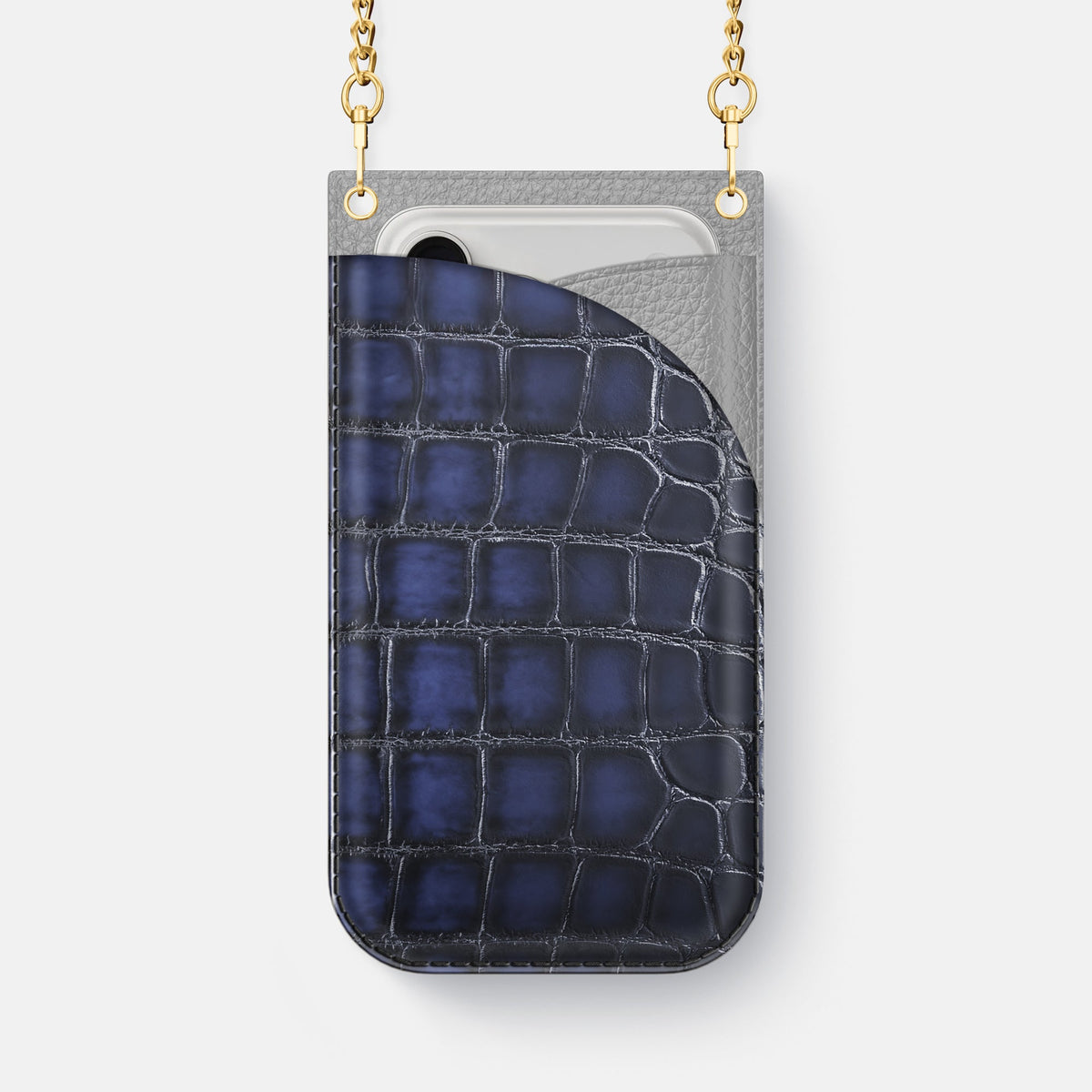 Crossbody Bag For iPhone 18 Pro Max In Patina Alligator -1 | Havana-Blue-Gold