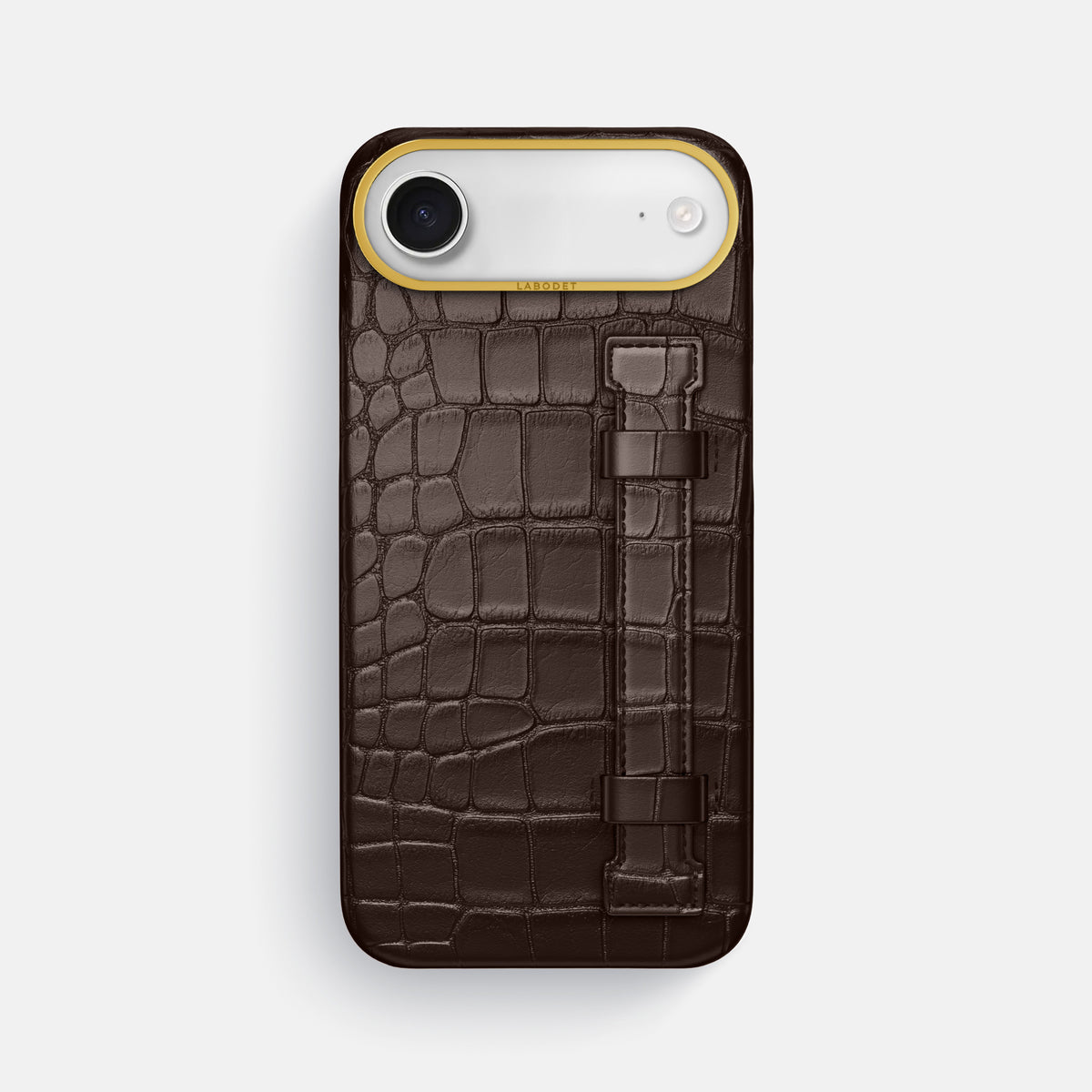 Handle Case For iPhone 17 Air In Alligator -1 | Dark-Brown-Gold