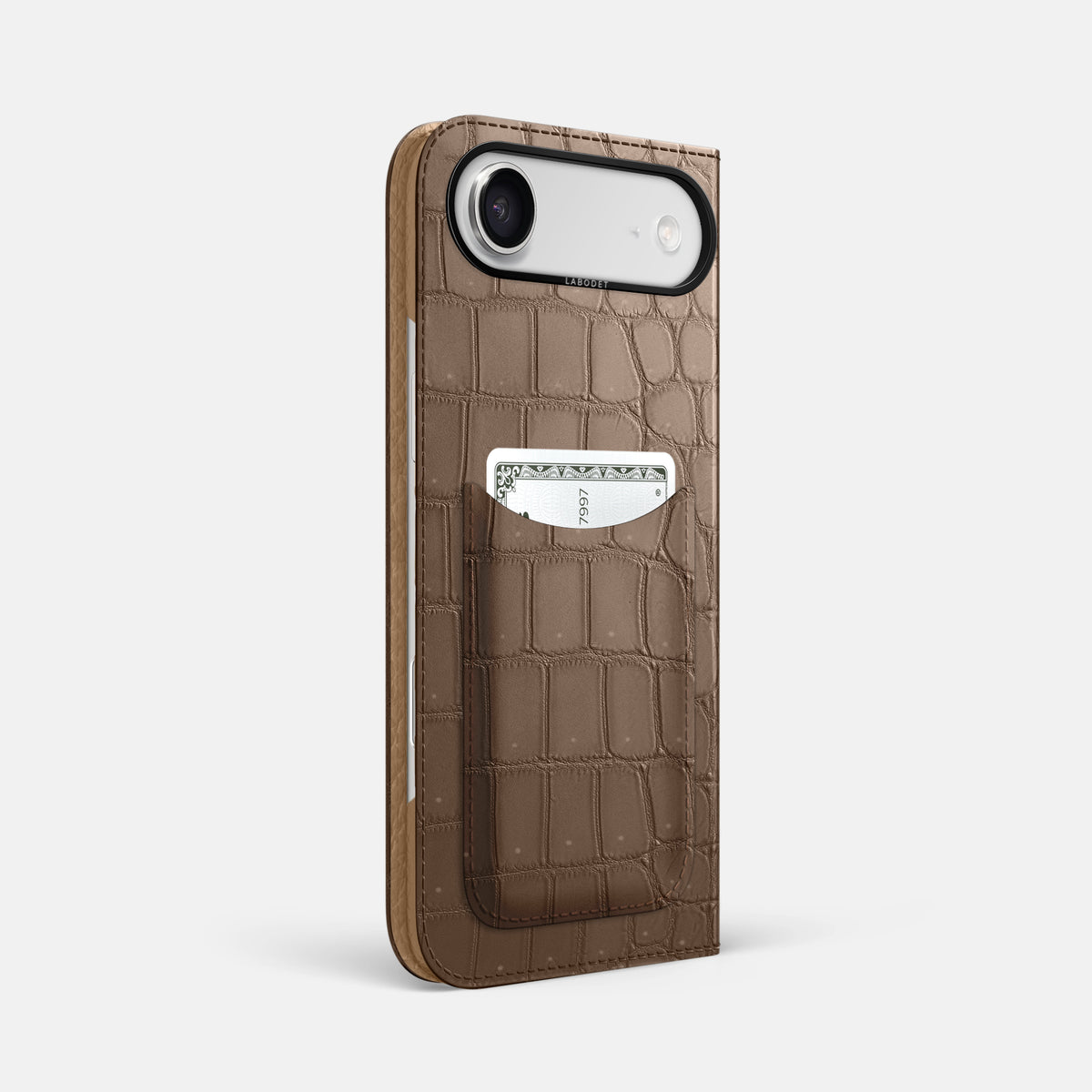 Folio Case with Card For iPhone 17 Air In Porosus Crocodile -1 | Fur-Brown-Black