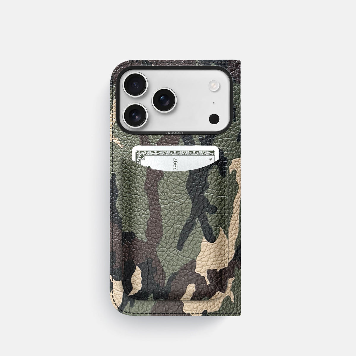 Folio Case with Card For iPhone 18 Pro In Calf -3 | Camouflage-Black