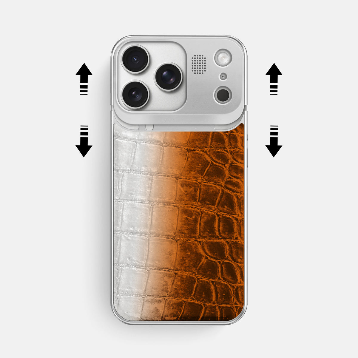 Metal Case For iPhone 17 Pro Max In Himalayan Crocodile -2 | Orange-Steel
