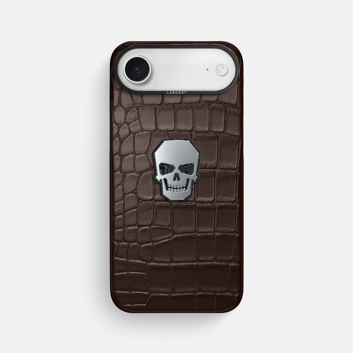 Classic Case With Titanium Skull For iPhone 17 Air In Alligator -1 | Dark-Brown-Black