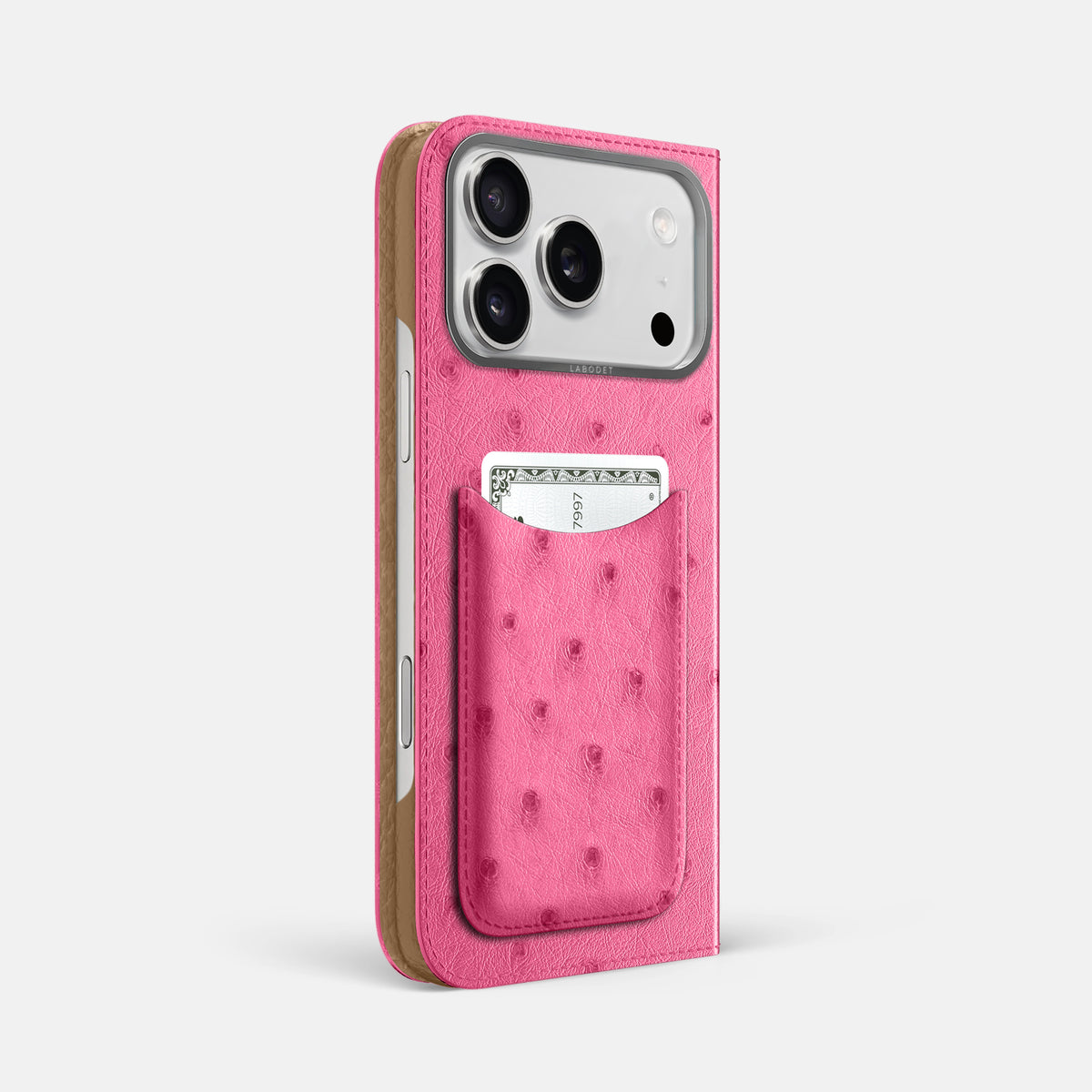 Folio Case with Card For iPhone 17 Pro Max In Ostrich -1 | Pink-Steel