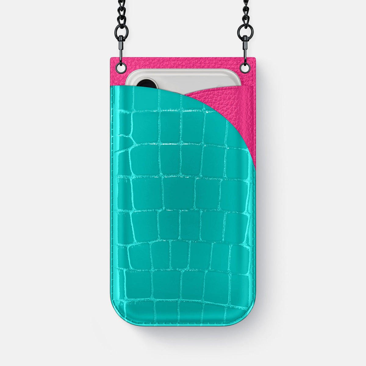 Crossbody Bag For iPhone 18 Pro Max In Shiny Alligator -1 | Mint-Black