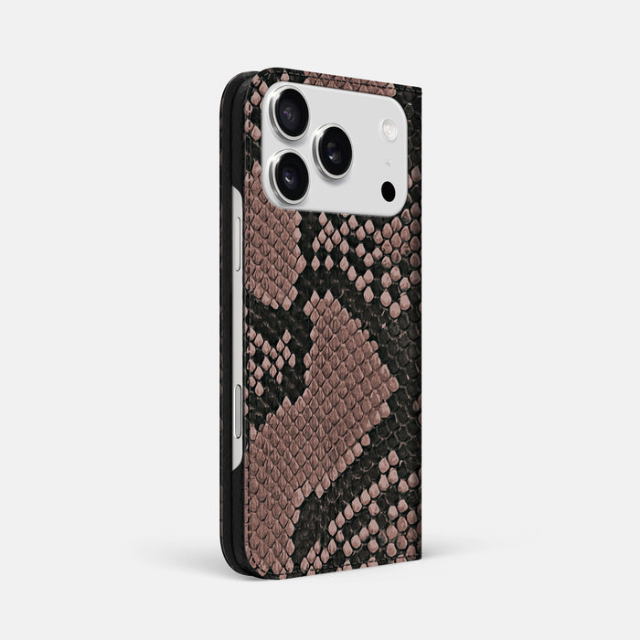 Folio Slim Case For iPhone 17 Pro Max In Deluxe Python -1 | Mahogany-Brown