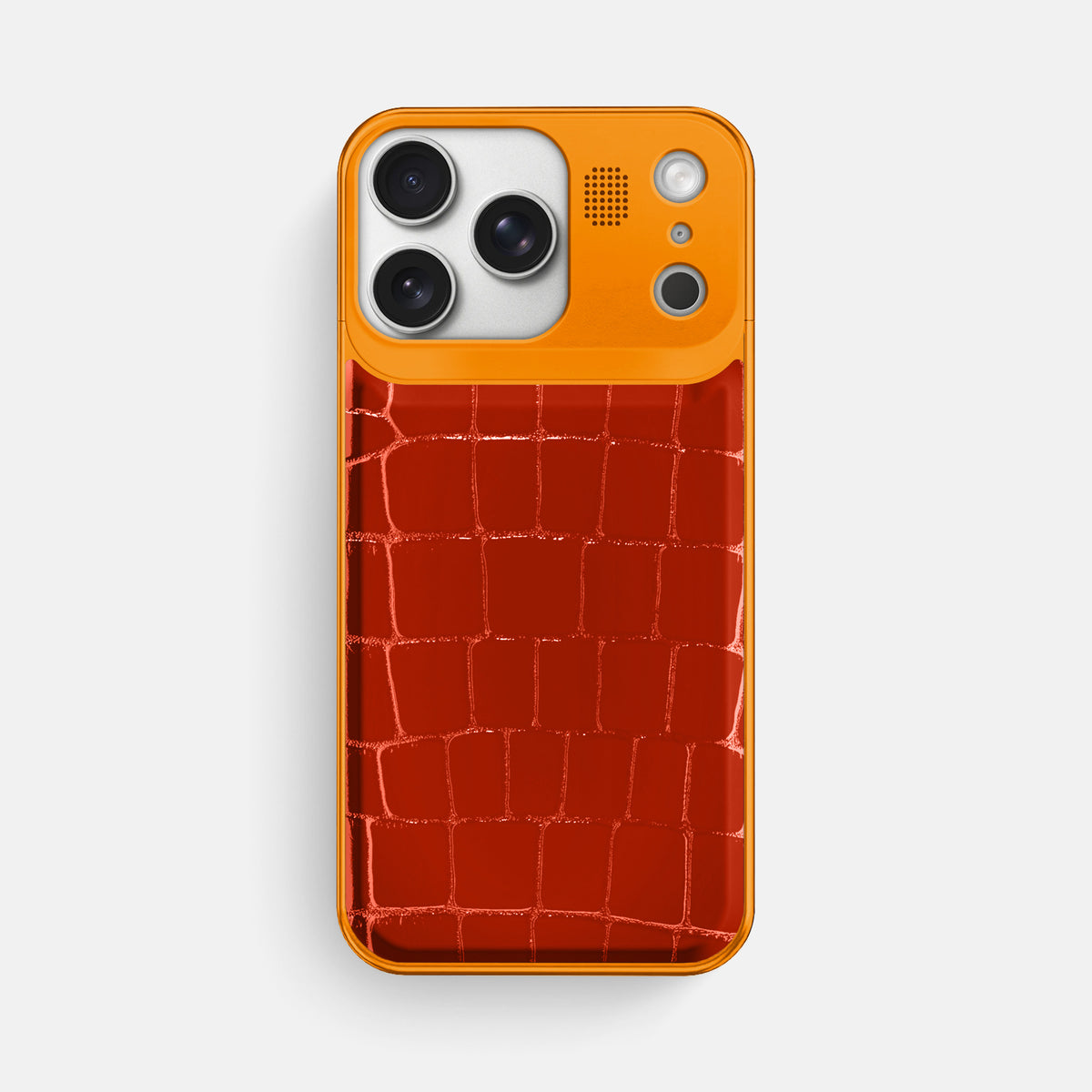 Metal Case For iPhone 17 Pro Max In Shiny Alligator -1 | Orange-Orange