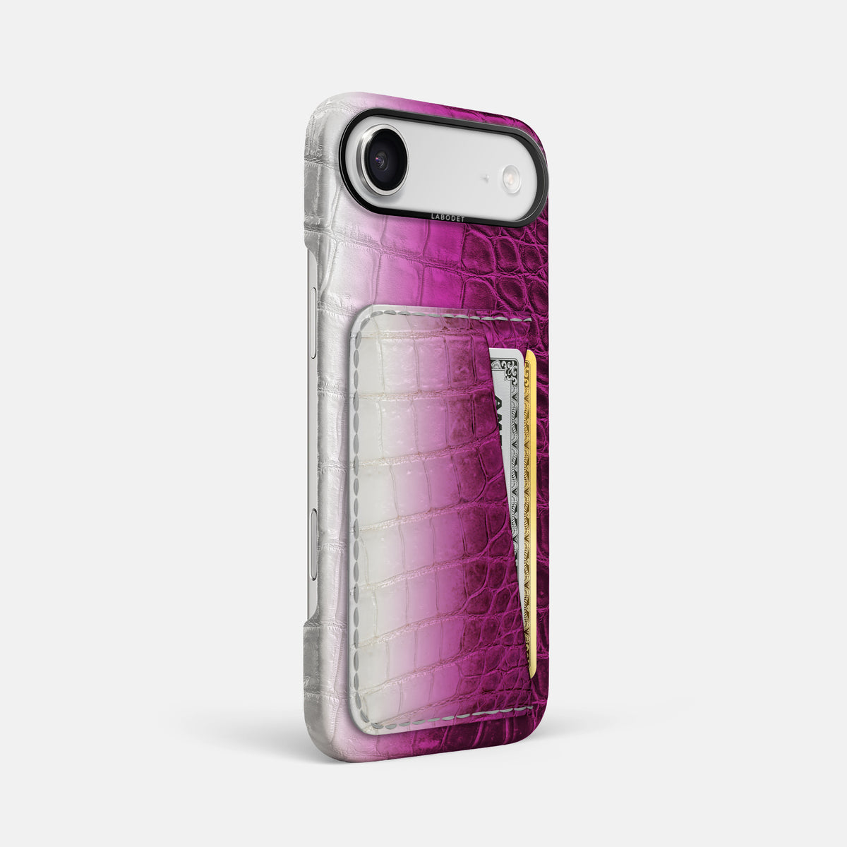 Double Card Case For iPhone 17 Air In Himalayan Crocodile -2 | Fuchsia-Black