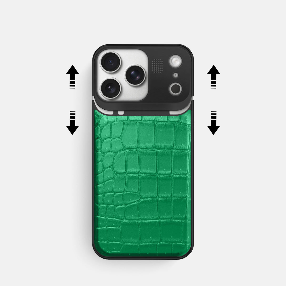 Metal Case For iPhone 17 Pro In Porosus Crocodile -2 | Cactus-Green-Black