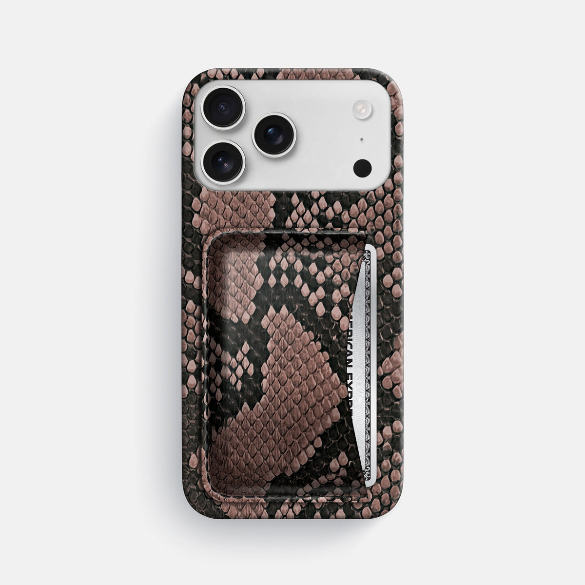 Slim Card Case For iPhone 18 Pro Max In Deluxe Python -1 | Mahogany-Brown