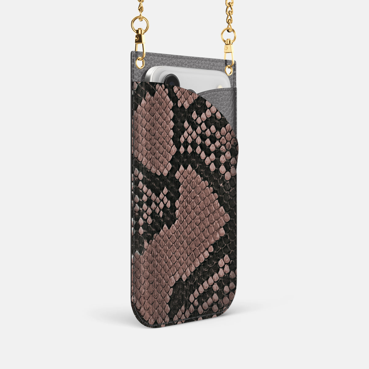 Crossbody Bag For iPhone 17 Pro In Deluxe Python -2 | Mahogany-Brown-Gold